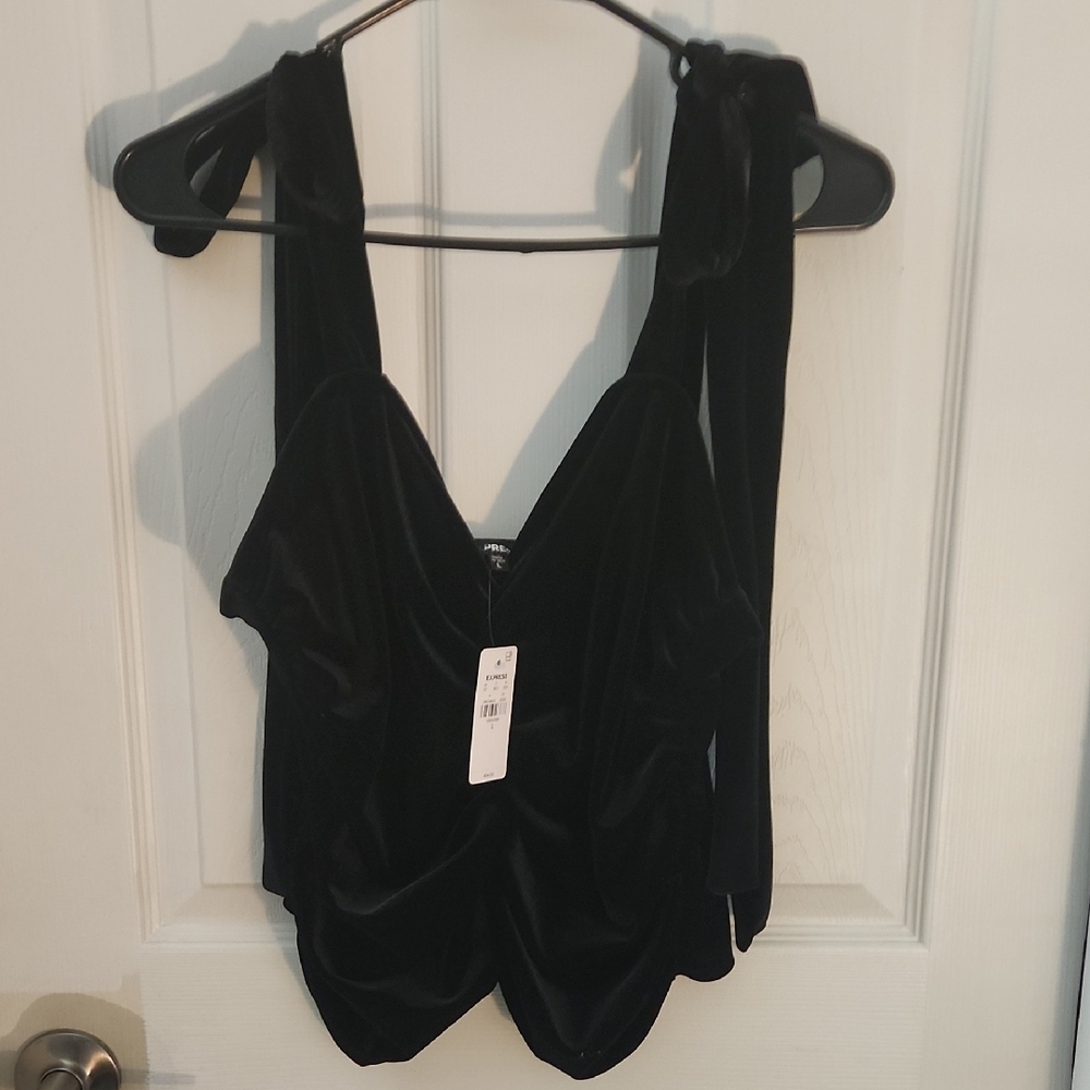 Express Black Velvet Ruched Top - Picture 5 of 7